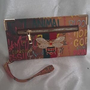 NEW Alba Multicolor Graffiti Clutch/Wallet with Bee Accent
